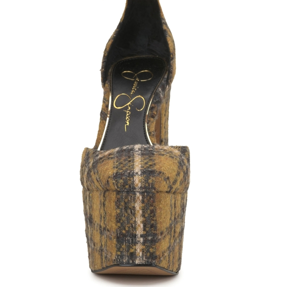 Jessica Simpson Yellow and Black Plaid Platform Heels